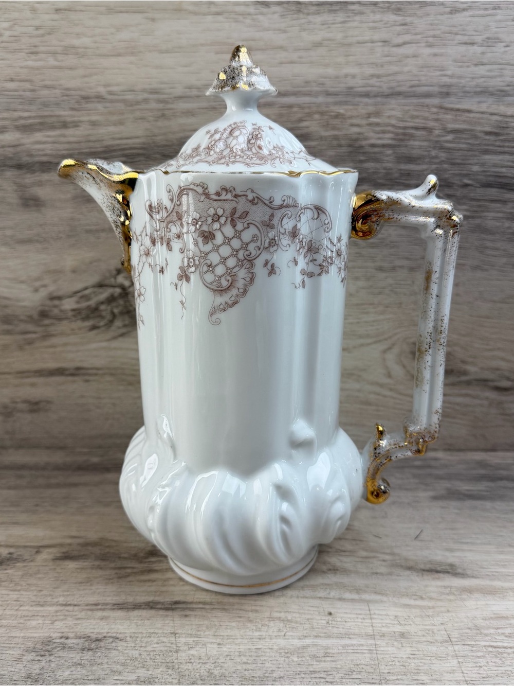 Antique Leonard Vienna Austria Porcelain Tea Coffee Pot With Hand Painted Gold